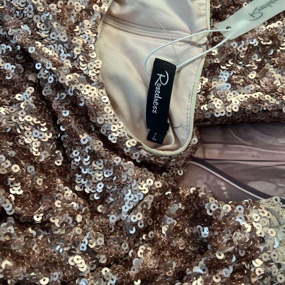 Sequin Long Sleeve Mini Dress — Gold - Picture 3 of 3